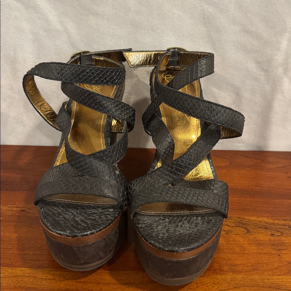 Fergie Black Strappy Platform Sandals